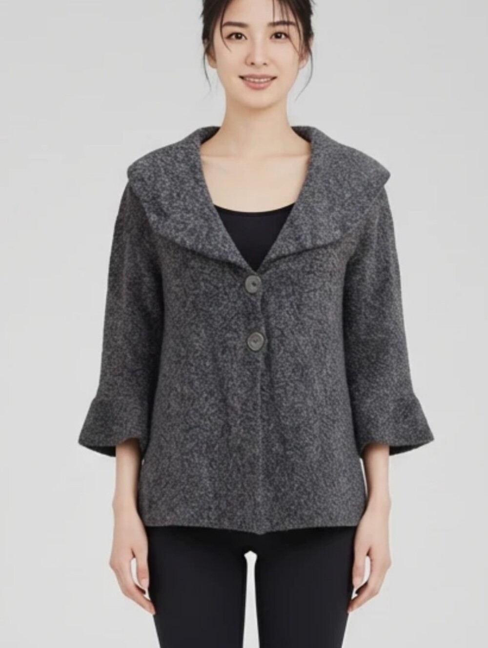 Classiques Entier Wool Cashmere Boucle Cardigan‎ Grey Ruffle Sleeve M CL125536MI